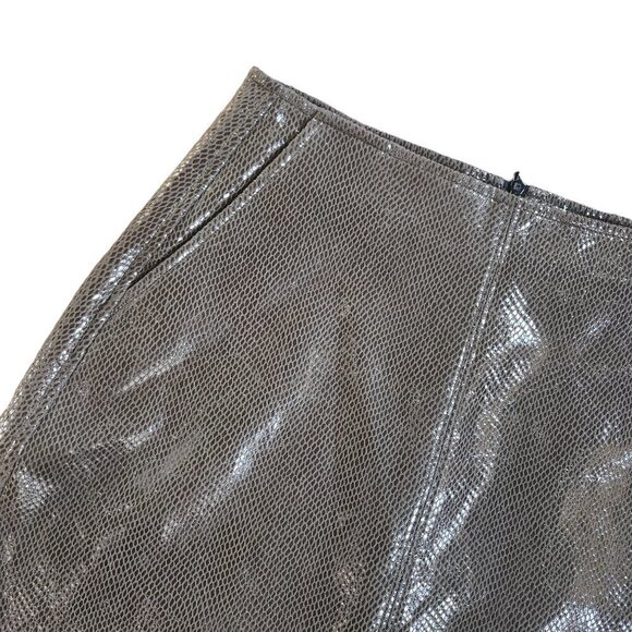 MOLLY BRACKET KHAKI GREEN SNAKEPRINT FAUX LEATHER SKIRT - Picture 7 of 9